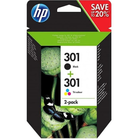 HP 301 Pack de 2 cartouches d'encre noire et trois couleurs authentiques (N9J72AE) po