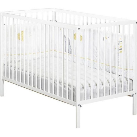 Lit bébé - 120 x 60 cm - Babyprice First - Tout barreaux - En bois blanc