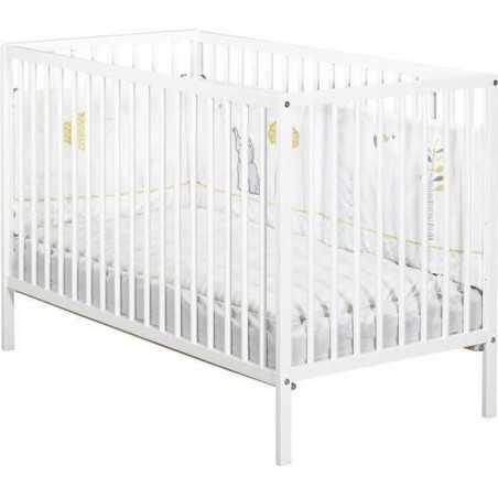 Lit bébé - 120 x 60 cm - Babyprice First - Tout barreaux - En bois blanc