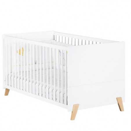 Lit évolutif - 140x70cm - Babyprice Joy Naturel - Blanc sur pieds en bois naturel