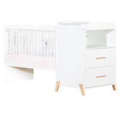 Lit Combiné - 120x60cm - Evolutif en 90x190cm - Babyprice Joy Naturel - Blanc sur pie
