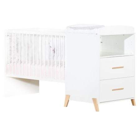 Lit Combiné - 120x60cm - Evolutif en 90x190cm - Babyprice Joy Naturel - Blanc sur pie