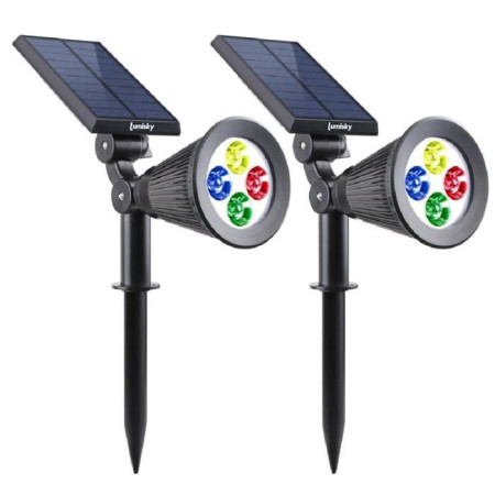 LUMISKY Pack de 2 Spots solaires extérieur étanches - 4 LEDs colorées - 200 Lm - Tete