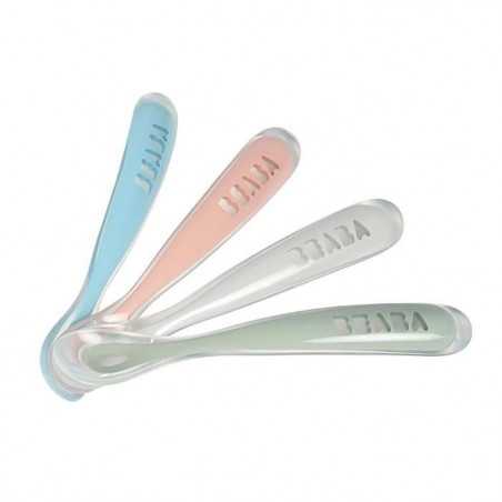 Lot de 4 cuilleres - BEABA - 1er âge - En silicone - Set Barbe a papa / Guimauve / Vert de gris / Lila