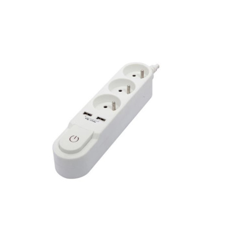CHACON Bloc multiprise avec interrupteur 3 prises 16 A et 2 sorties USB 2 A