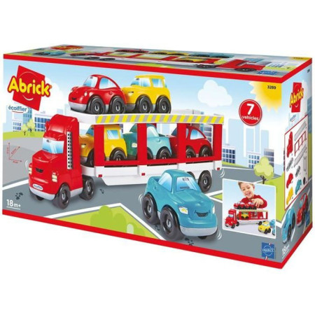 Camion porte-voitures ECOIFFIER - Abrick - Transporte 6 voitures sur 2 étages - Rouge - Des 18 mois