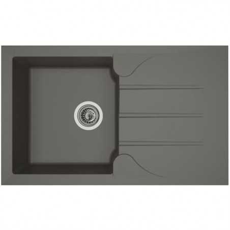 STRADOUR Evier cuisine a encastrer 1 bac + 1 égouttoir Aloa - Résine - 81 x 50 cm - Gris béton