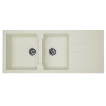 STRADOUR Evier cuisine a encastrer 2 bacs + 1 égouttoir Aloa - Résine - 116 x 50 cm - Blanc
