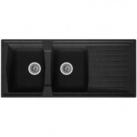 STRADOUR Evier cuisine a encastrer 2 bacs + 1 égouttoir Arena - Résine - 116 x 50 cm - Noir