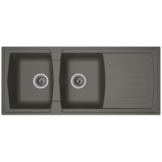 STRADOUR Evier cuisine a encastrer 2 bacs + 1 égouttoir Arena - Résine - 116 x 50 cm - Gris béton