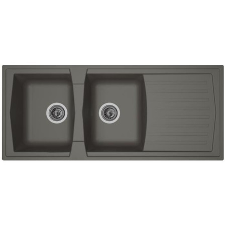 STRADOUR Evier cuisine a encastrer 2 bacs + 1 égouttoir Arena - Résine - 116 x 50 cm - Gris béton