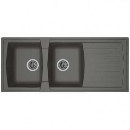 STRADOUR Evier cuisine a encastrer 2 bacs + 1 égouttoir Arena - Résine - 116 x 50 cm - Gris béton