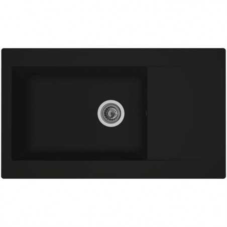 STRADOUR Evier cuisine a encastrer 1 grand bac + 1 égouttoir Einna - Résine - 86 x 50 cm - Noir