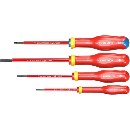 Coffret de 4 Tournevis Protwist isolés 1000V FACOM - AT4VEPB (2 Fente + 2 Prozidriv)