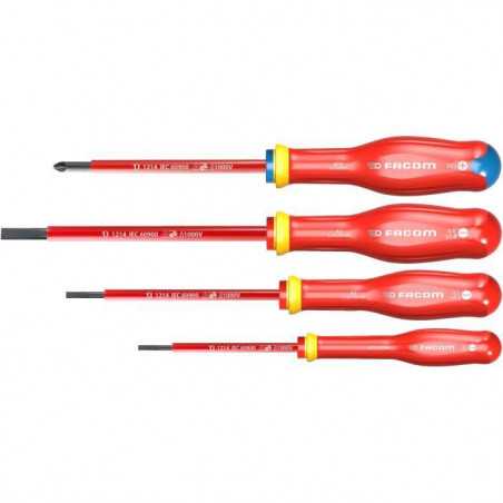 Coffret de 4 Tournevis Protwist isolés 1000V FACOM - AT4VEPB (2 Fente + 2 Prozidriv)