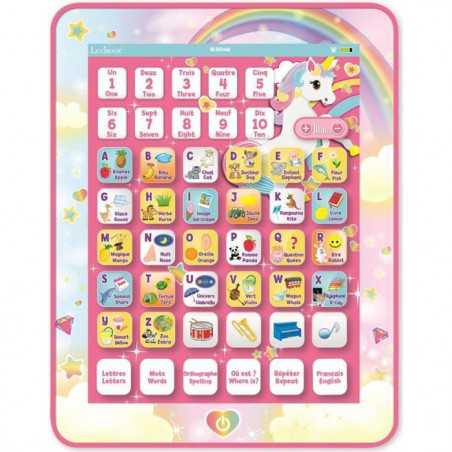 Lexibook, Licorne, Tablette d'apprentissage, Anglais/Français, Alphabet, Lettres, Chiffres, Mots, Epellation, Musique