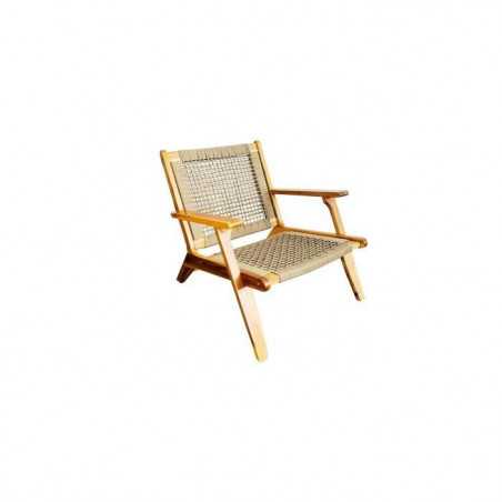 Fauteuil de jardin bas - MERIDA - Bois d'Acacia FSC - Corde tressée - 60 x 76 x 73 cm - Vert Kaki