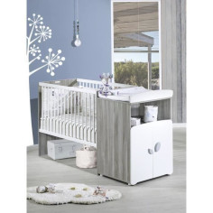 Lit combiné - 120x60cm - Evolutif en 90x190cm - Babyprice Leaf - En bois gris