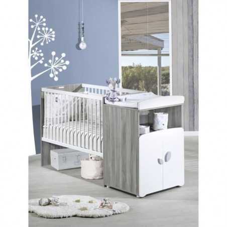 Lit combiné - 120x60cm - Evolutif en 90x190cm - Babyprice Leaf - En bois gris