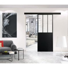 OPTIMUM - Kit porte coulissante + rail + bandeau Atelier - H 204 x L 73 x P 4 cm - No