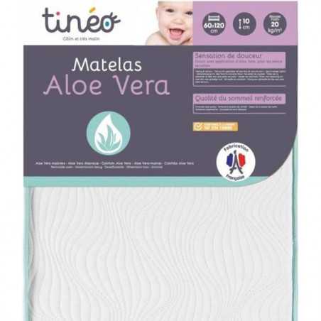 Matelas bébé 60x120x10cm Aloe vera - Peau Sensible - Propriétés Anti Bactériennes/Allergenes - Apaisant - Fabriqué En France