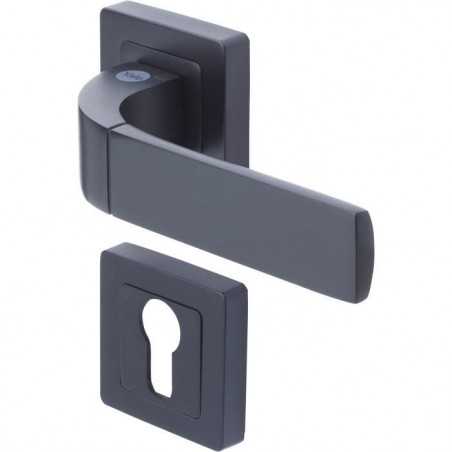 YALE -YPP7-B-PE Poignée de porte carrée de 7 noir YALE - Modele Bologna - passage de cylindre euro