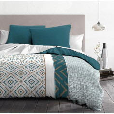 Parure de couette Microfibre ETHNO 220x240cm et 2 taies d'oreillers 63x63cm Bleu Canard Parure de couette Microfibre ETHNO 220x240cm et 2 taies d'oreillers 63x63cm Bleu Canard