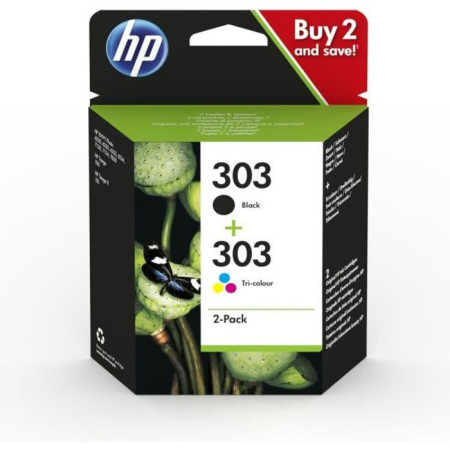 HP 303 Pack de 2 cartouches d'encre noire et trois couleurs authentiques (3YM92AE) po