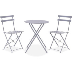 Set bistrot - Ensemble repas de jardin - Table pliante Diam.60 cm + 2 chaises - Acie