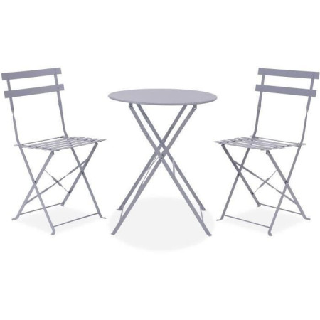 Set bistrot - Ensemble repas de jardin - Table pliante Diam.60 cm + 2 chaises - Acie