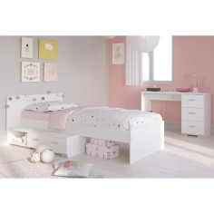 PARISOT Chambre enfant complete 2 pieces - Lit + bureau - Style essentiel - Décor blanc - COSMOS PARISOT Chambre enfant complete 2 pieces - Lit + bureau - Style essentiel - Décor blanc - COSMOS