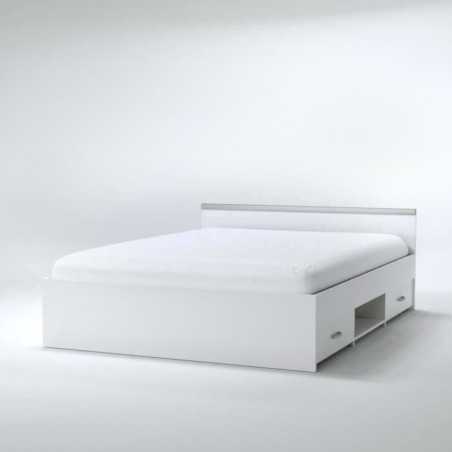 ZODIAC Lit adulte 140x190 cm - 2 tiroirs et 1 niche - Contemporain - Blanc mat