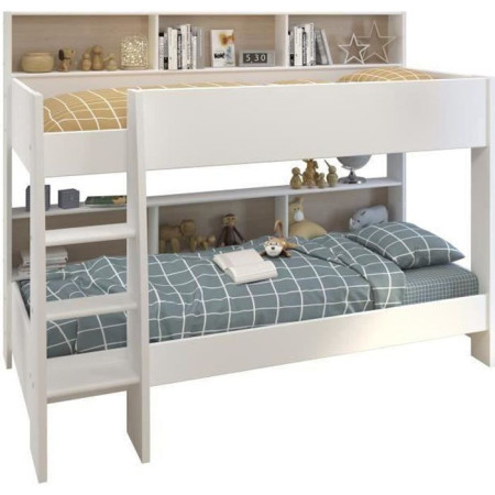 PARISOT Lits superposés enfant - Décor Chene et Blanc Ombre - Sommiers inclus - 2 x 9