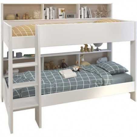 PARISOT Lits superposés enfant 2 x 90x200 cm - Décor Chene et Blanc Ombre - Sommiers inclus - JIM