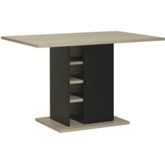 Table a manger rectangulaire avec rangement 1 porte - Décor chene et noir - OXFORD -