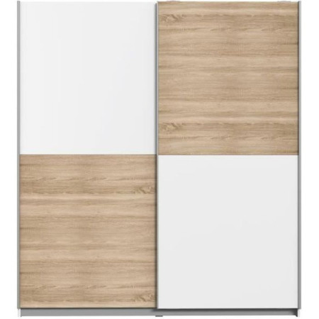 Armoire 2 portes coulissantes - Panneaux de particules - Décor chene et blanc - L 170