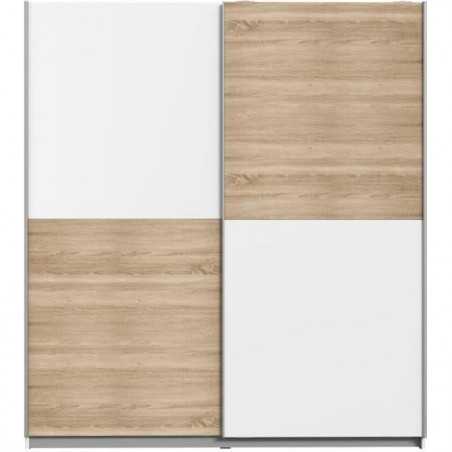 Armoire 2 portes coulissantes - Panneaux de particules - Décor chene et blanc - L 170,3 x P 61,2 x H 190,5 cm - ULOS