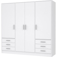 Armoire 4 portes battantes + 6 tiroirs - Bois aggloméré - Blanc mat - L 206