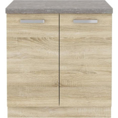 Meuble bas 2 portes battantes avec plan de travail - Décor chene sonoma - L 80 x P 51