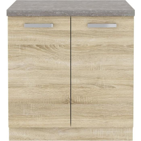 Meuble bas 2 portes battantes avec plan de travail - Décor chene sonoma - L 80 x P 51