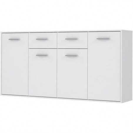 Buffet bas PILVI - 4 portes et 2 tiroirs - Blanc mat - L 162,3 x P 34,2 x H 88,1 cm