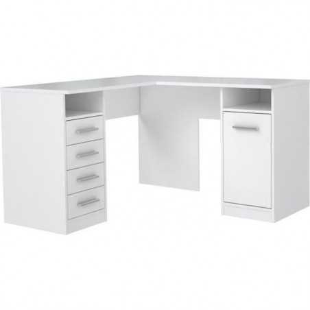 TOLEDE Bureau d'angle 1 porte 4 tiroirs - Décor papier blanc - L 125 x P 125 x H 75 cm