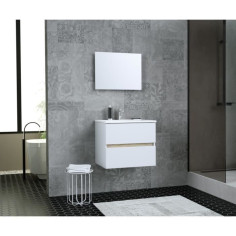 TOTEM Salle de bain 60cm - 2 tiroirs fermetures ralenties - simple vasque en céramique + miroir TOTEM Salle de bain 60cm - 2 tiroirs fermetures ralenties - simple vasque en céramique + miroir