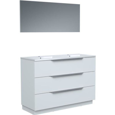 Ensemble Meuble salle de bain L 120 - Vasque + 3 tiroirs + miroir - Blanc - ZOOM