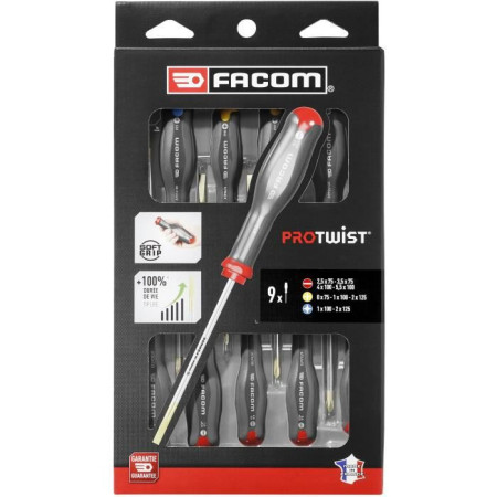 Coffret de 9 Tournevis Protwist empreintes Fente/Phillips/Prozidriv FACOM - AT.9PB (C