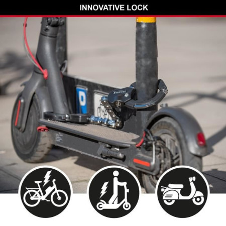 Antivol à Menottes AARON Pour Scooter Et Vélo - Chaîne En Acier Gainée, Double Verrou, Anti-rayures