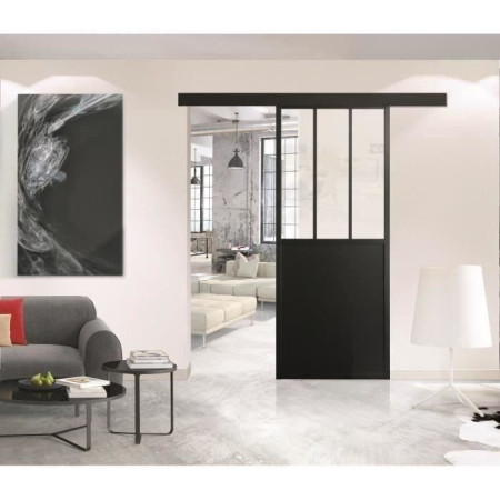 OPTIMUM - Kit porte coulissante + rail + bandeau Atelier - H 204 x L 93 x P 4 cm - No