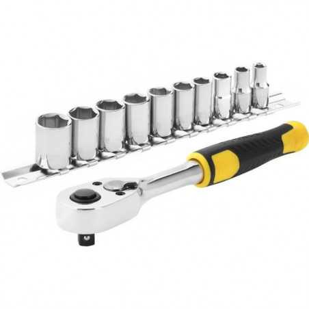 Jeu de cliquet et douilles - STANLEY - STMT82666-0 - cliquet 72 dents 1/4' + 10 douilles 12 pans de 5,5 a 14 mm