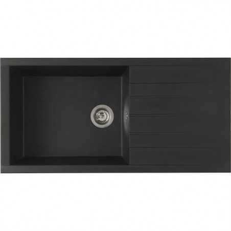 STRADOUR Evier a encastrer CUBE, en SMC NOIR PAILLETE - 06, 1 bac, dim. 100 * 50 cm, vidage manuel
