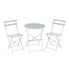 Set bistrot 2 personnes - Table ronde 60 cm avec 2 chaises - Acier thermolaqué - Vert Céladon